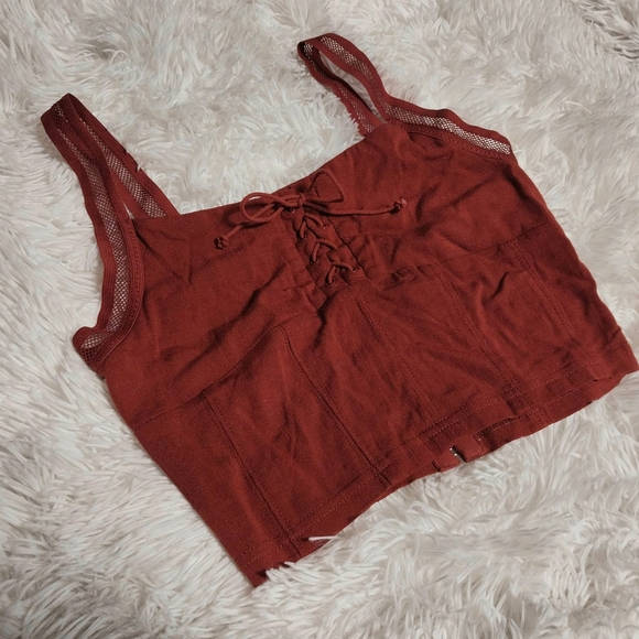 Rust Lace-Up Crop Top - Picture 7 of 8